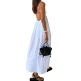New Women's Temperament Sexy Bare Back Sleeveless Solid Color V Tie Sling Skirt