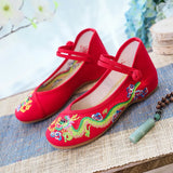 Zingj Dragon] Retro Embroidery Dragon Grain Shallow Mouth Plate Buckle Low Heel Canvas Embroidered Cloth Shoes Women's Single