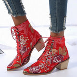 Size 43 New Coarse And High-With Martin Boots Female Pointed Embroidery National Style With Short