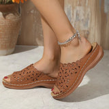 Large-Size Simple Flowers Hollow Thick Bottom Slippers Women Outside The Slope And Light Beach Cold