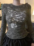 Retro Personality Hole-Breaking T-Shirt Girl 2025 Autumn Ins Print Collar Long-Sleeved