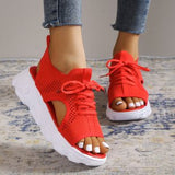 Spring And Summer New Sloping Sandals Women Large Size Flying Breathable Net Cloth Hollow Loose Fish Mouth