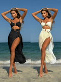 2024 New Solid Color Sexy Mesh Dress Three-Piece Swimsuit