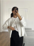 White With Soft Knitted Cardigan Female Retro Buckle Gray Wool Sweater Coat In
