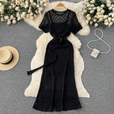 Zingj Summer Wear New Retro Hollow Out Light Ripe Super Fairy Short Sleeve Dress Female Sen Department Fishtail Package Hip Long Skirt