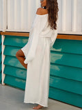 Women's Round-Neck Long Sleeves Loose Solid-Colored Top Shorts Skirt Two-Piece Set