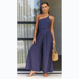 Zingj / Summer 2023 New Solid Color Loose Wide-Leg Cotton Linen Jumpsuit