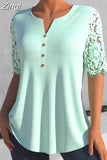 Loose V-neck Lace Short Sleeve Knit Blouse Spring Summer 2023 New Women Shirts Elegant Office Lady Clothes Blusas