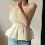 Y2k Top Women Waist Sleeveless Vest French Korean Fashion Clothing Design Solid Shirt Slim Top Elegant Clothes