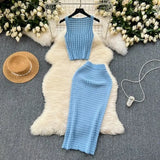 Hottie Port Style Suit Women's Summer Short Vest Top With High Waist Half Skirt Knit Two