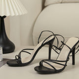 Summer Large-Size Women's Shoes Sexy Round Head Strap Fine Heels High Heels Cross-Tied