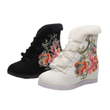 Zingj Boots Short Boots With Cotton And Wool Embroidered Boots, Embroidered Shoes Cloth Boots Inside The High Wedge Women's