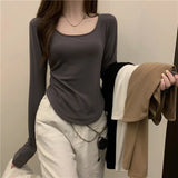 Zingj T-Shirt Women's Autumn And Winter New Trendy Ins Irregular Slim Students Casual Short Top Girls