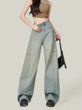 Zingj 2024 New Light Blue, High Waist, Loose, Wide Leg Jeans, Women's Thin, Straight And Long