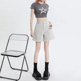 Zingj Denim Shorts Female Summer Thin 2024 New Design Sense Small High Waist Show Thin Wide Leg Five Split