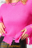 Tassel Knit Women Sweater Ripped Hole Hem Autumn Winter Loose Casual Female Pullover Fashion Long Sleeve Lady