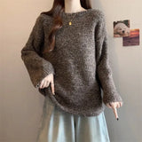 Good-Looking Pink Sea Hair Knitted Shirt Shoulder Sweater Women 2025 Autumn New Large-Size Fat Mm Medium Long