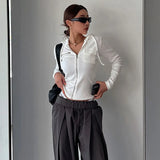 Zingj Simple Casual Niche Solid Color Pocket Hooded T-Shirt Slim Zipper Thread Show Slim Cardigan