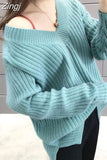 Women Sweater Autumn Winter Knitted Jumper Sweaters Casual Loose Long Sleeve V neck Soft Pullovers female