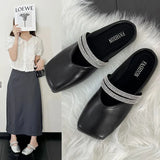 Version Of Soft Leather Baotou Woman 2025 Spring And Summer New Water Drill Buckle Flat Bottom Shoes Wearing Slippers