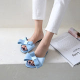 flat slippers women's shoes 2019 Korean version of the summer new large bow satin round head sandals Wild half