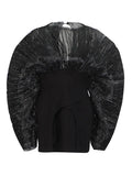 Fashion Temperament Dress Women 2025 Spring New Trend Wind-Collar Mesh Splicing Design