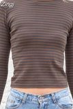 Kawaii T-Shirts Y2K Women Striped O Neck Long Sleeve Slim Tops Cute E-Girl Outfits Fairycore Aesthetic T-shirts