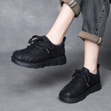 Layer Of Cow Skin Retro Style Single Shoes Women 2025 Autumn New Beef Soft-Soled Mother Shoes Round Head Lace Women's