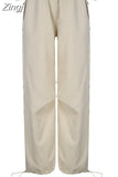 Streetwear Oversize Drawstring Cargos Parachute Pants Low Waist Sweatpants Shirring Hip Hop Baggy Trousers Tech