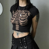 Zingj Dark Wind Round Collar Skeleton Slim High Waist Crop