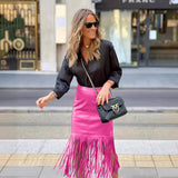 Zingj Street Trend Wind 22 Autumn And Winter Style Tassel Splicing Leather Skirt