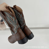 Embroidery V Moust Martin Boots Women 2025 Autumn Brown Coarse And National Wind Knight Short Boots Western Cowboy