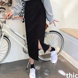 Skirts Women Korean Style Solid Ladies Design Temperament Autumn Feminino Side-slit All-match Leisure New College