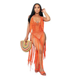 Zingj New Women's Long Tassel Hollow Knit One-Piece