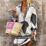 And Summer 2025 New Leisure Long Shirt INS Loose Vacation V-Neck Dress