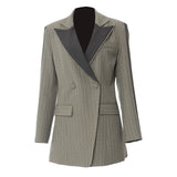 New Heavy Industry Splicing Colliding Color Double-Layer Neck-Rise Thin Suit Jacket Top