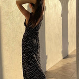 Zingj Summer New Sexy Temperament Lace Splice Wave Dot High Waist Slim Dress
