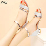 Woman Sandals Mid-heel Shoes Beach Sandal Fashion Peep Toe Summer Women's Shoes Gold Silver Sandalias Mujer Plus Size