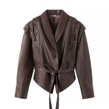 Women's ZA Autumn And Winter New Street Design Sense Retro Leather