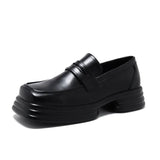 Zingj Men 2023 Spring And Autumn New Platform Retro British Small Leather Shoes Square Head Thick Heel Pedal