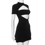 Black Front Hollow Out Mini Dress-Outfit