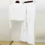 New Fashion Round Neck Heavy Industry Nail Beads Short Jacket Open Fork Horn Trousers