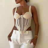Zingj Hollow Out Inside The Jacket Spring 2024 New Fashion Fish Bone Bundle Waist Fish Bone Handmade Hook Flower Knit