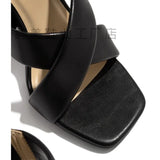 Summer New High-Heeled Sandals Women Large Size Fine Square Head Cross With Fashion Sandals