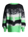 Fashion Trend Style Temperament Loose Round Collar Knitted Shirt 2025 Summer New Splicing Color Cover Striped Sweater