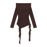 Sweet Spicy Sister Wind Lotus Leaf Side Splicing A Word Shoulder Long-Sleeved T-Shirt Girl Slimmed Hottie Autumn