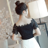 Casual Sexy Women Tops And Blouses Short Sleeve Hollow Out Fashion Elegant Blouses Women Ladies Lace Patchwork Blouse