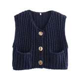 2025 Spring And Autumn 2025 New Women's Pocket Sleeveless Short Knitted Cardigan