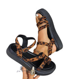 Sandals Women's 2025 Summer New High-End Thick-Soled Women's Shoes Leopard Cross-Slip Roman