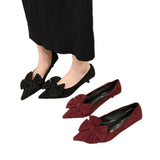 Heel Temperament Single-Shoe Women's Shoes Spring New Velvet Face Sweet Pointed Bow Bow Low Heel Shallow Women's